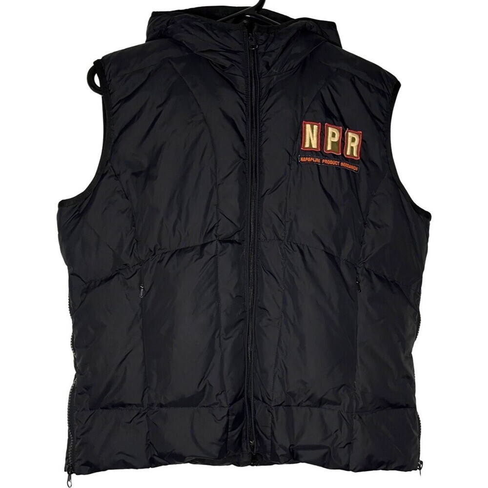 Napapijri Womens Vest Medium Black Erskine Down Puffer Zip Hooded Patches Winter